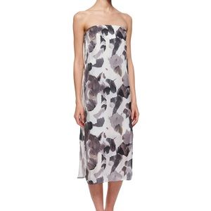Helmut Lang 100% Silk Strapless Crypsis-Print Dress Abstract Floral Size 6